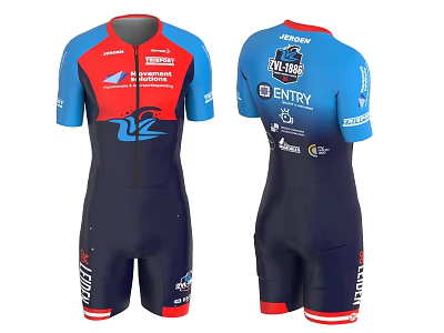 Red Blue Black Cycling Jersey With Short Sleeves And Sponsor Logos Front Back Design 3d model