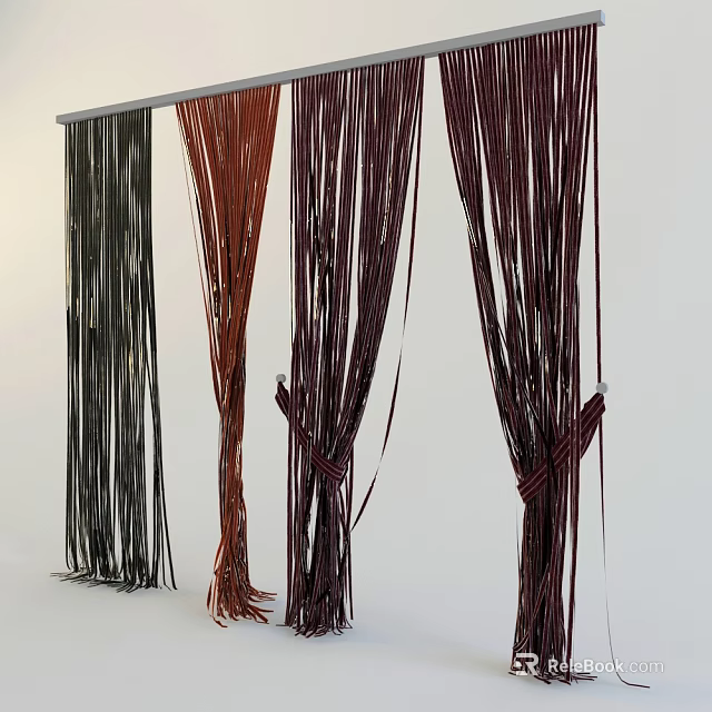 Multi Colored Long Strip Curtains With Tied Straps And Decorative Fringe 3d model 