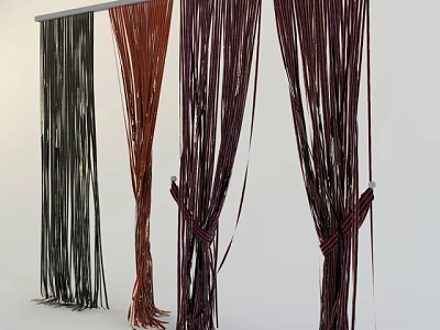 Multi Colored Long Strip Curtains With Tied Straps And Decorative Fringe 3d model