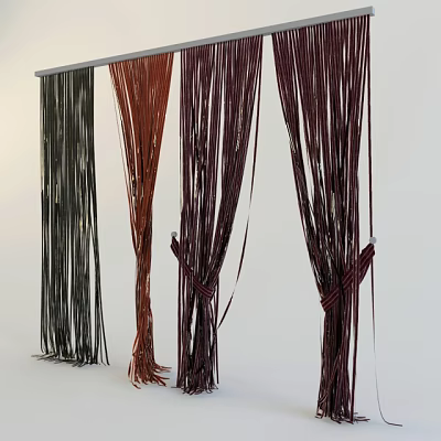 Multi Colored Long Strip Curtains With Tied Straps And Decorative Fringe 3d model