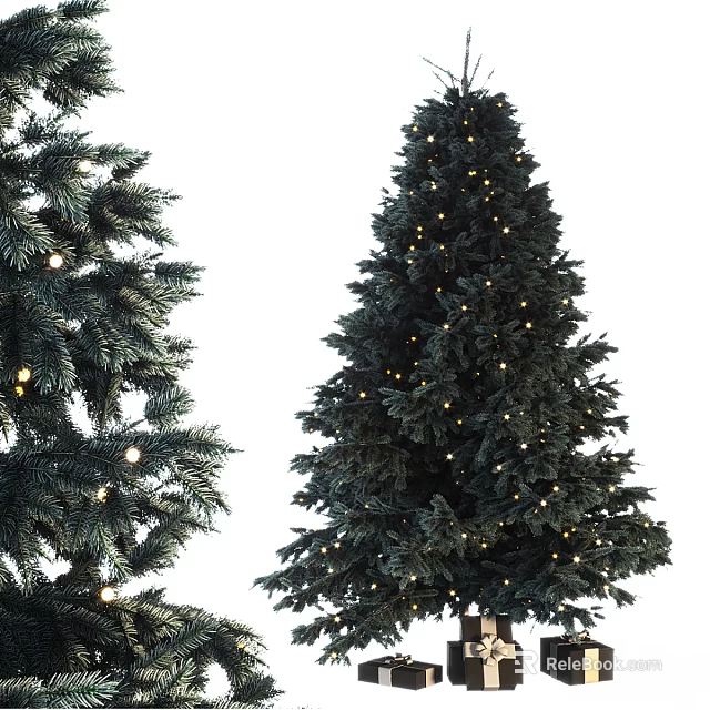 Decorative Christmas Tree Wall Decor With Illuminated String Lights And Festive Foliage 3d model 