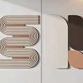 Modern Abstract Wall Decor with Curved Striped Geometric Block Designs in Beige Brown White Tones