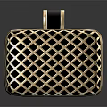 Stylish Black And Gold Clutch Bag With Grid Pattern And Black Ring Handle