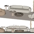 Modern Minimalist Sofa Coffee Table Set With Bean Bag Chair And Floor Lamp