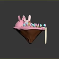Cartoon Candy Landscape With Pink Ice Cream Cone Rabbit Ear Buildings And Colorful Trees
