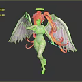 Angelic Character With Blonde Hair Pink Wings Green Gems Halo Leotard And Leg Bandages