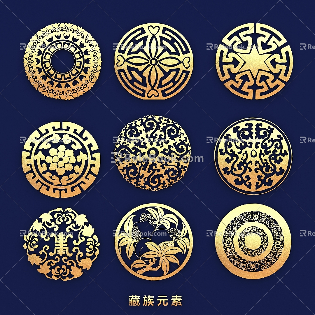 Chinese Tibetan Ethnic Pattern Auspicious Pattern Traditional Pattern Round Border Pattern Hollow Carving 3d model