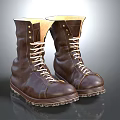 Brown Leather High Top Boots With Laces And Thick Rubber Soles