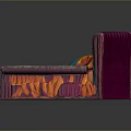 Plush Purple Headboard Bed With Orange Mattress Colorful Pillows And Red Orange Rug