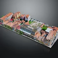 Cartoon Town Scene Featuring Colorful Buildings Red Roofs And Green Trees