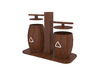 Public Facility Wooden Recycling Bins With Two Compartments And Recycle Symbols 3d model