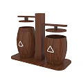 Public Facility Wooden Recycling Bins With Two Compartments And Recycle Symbols