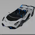 White Convertible Sports Car With Modern Design Blue Accents Aerodynamic Body And Racing Wing