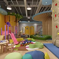Modern Kindergarten Indoor Play Space With Slide Rock Climbing Wall Colorful Mats And Toys