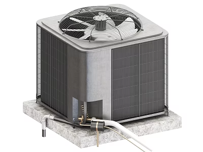 Outdoor Industrial Air Conditioning Unit With Top Fan Metal Grille And Base Pipes 3d model
