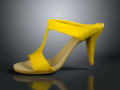 Chic Yellow High Heel Sandals Featuring Open Toe And Slip On Design For Casual Wear 3d model