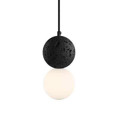 Modern Black Spherical Pendant Light With Volcanic Rock Texture And White Sphere 3d model