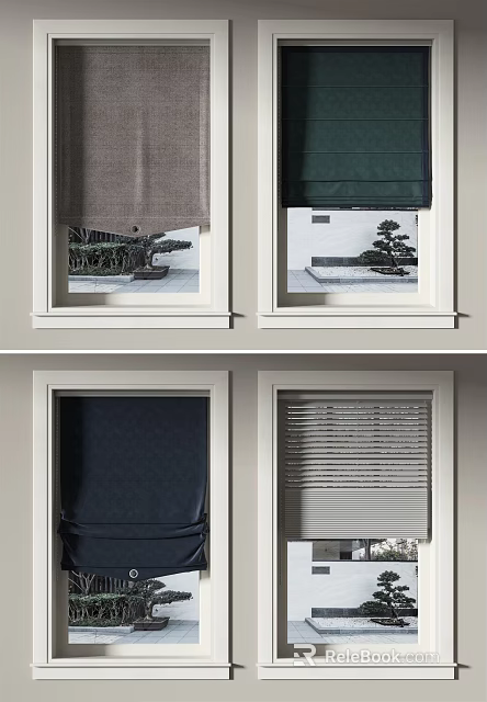 Various Roman Blinds With Different Colors And Styles For Home Window Decoration 3d model 