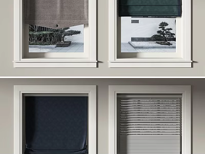 Various Roman Blinds With Different Colors And Styles For Home Window Decoration 3d model