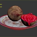 Fresh Whole And Cut Beetroot With Vibrant Red Flesh On A Plate