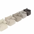 Modern Minimalist Beige Single Sofa Upholstered in Linen Fabric with Plush Decorative Cushions