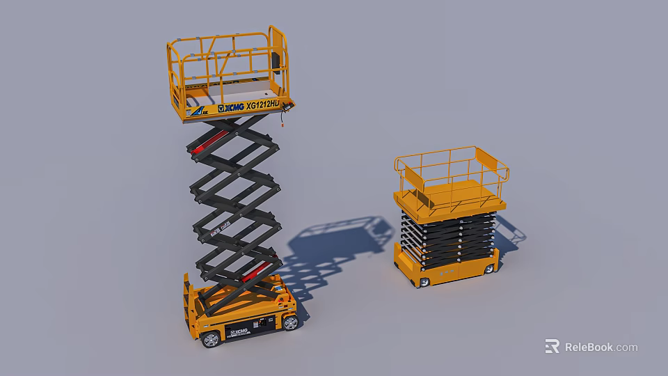 Industrial Equipment Yellow Scissor Lift Featuring Elevated Platform and Mobile Design 3d model 