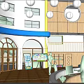Bright Kindergarten Indoor Space With Round Windows Hanging Lights Wooden Decor And Teacher Child Interaction