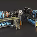 Smart Machines Industrial Turbine Systems Featuring Platforms Ladders Pipes And Control Panels