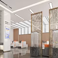 Modern Bank Reception Area With Circular Counter And Marble Background Wall