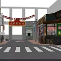 Retro Street Scene Featuring Old Time Cinema Small Grocery Brick Walls Neon Lights Zebra Crossing