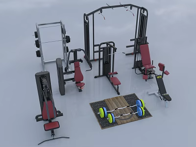 Multifunctional Sports Equipment Collection For Home Gym With Barbells Dumbbells And Benches 3d model