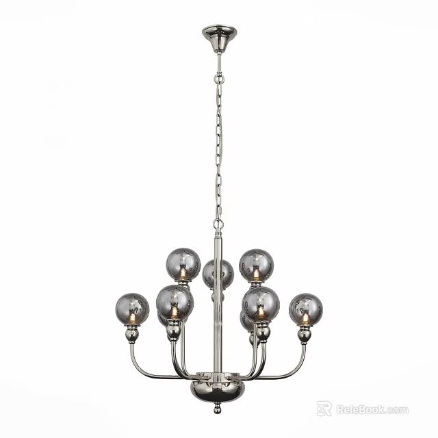Modern Chandelier With Glass Globe Shades And Metal Frame Hanging Design 3d model 