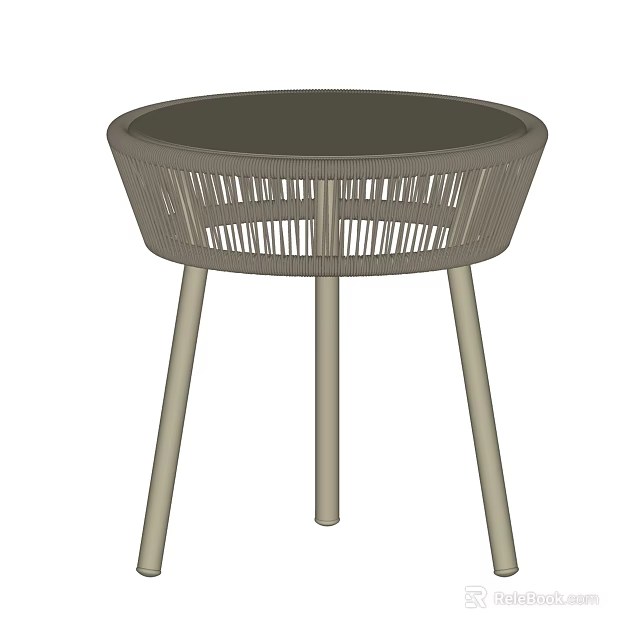 Modern Round Coffee Table With Wicker Design And Sturdy Metal Legs 3d model 
