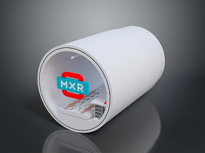 White Cylindrical Device Interior With MXR Logo And Internal Components 3d model
