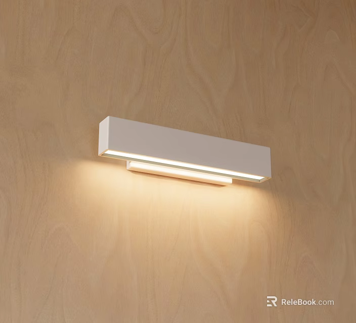Sleek Modern White Rectangular Wall Light Illuminating Wooden Wall Surface 3d model