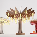 Artistic Tree Shaped Pillars With Hanging Yellow Lanterns And Red Decorative Elements 3d model