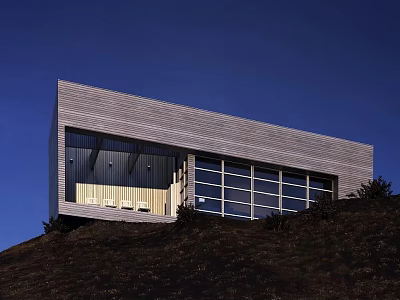Modern Hillside House With Large Windows And Wooden Exterior Design 3d model