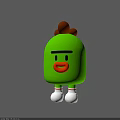 Green Cartoon Character With Brown Top Decorations Black Eyebrows Red Mouth And Striped White Shoes