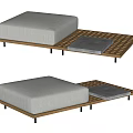Outdoor Sofa with Wooden Frame and Gray Cushions on Slatted Base Including Side Table