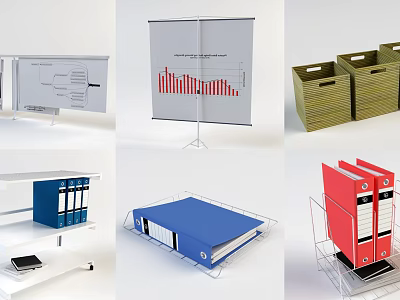 Colorful Blue and Red Folders with File Holders on Shelves and Organized Storage 3d model