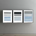 Abstract Paintings With Gray Blue Color Blocks In Black Frames Hanging On Wall 3d model