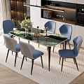 Rock Plate Dining Table Light Luxury Simple Household Small Apartment Rectangular Dining Table Marble Dining Table and Chair Combination 3d model