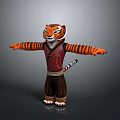 Striped Tiger Game and Movie Character Wearing Red Vest and Black Pants With Arms Outstretched