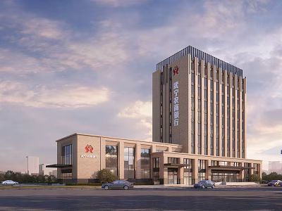 Modern Office Building Architecture Featuring High Rise And Low Rise Exterior Glass Facade Design 3d model