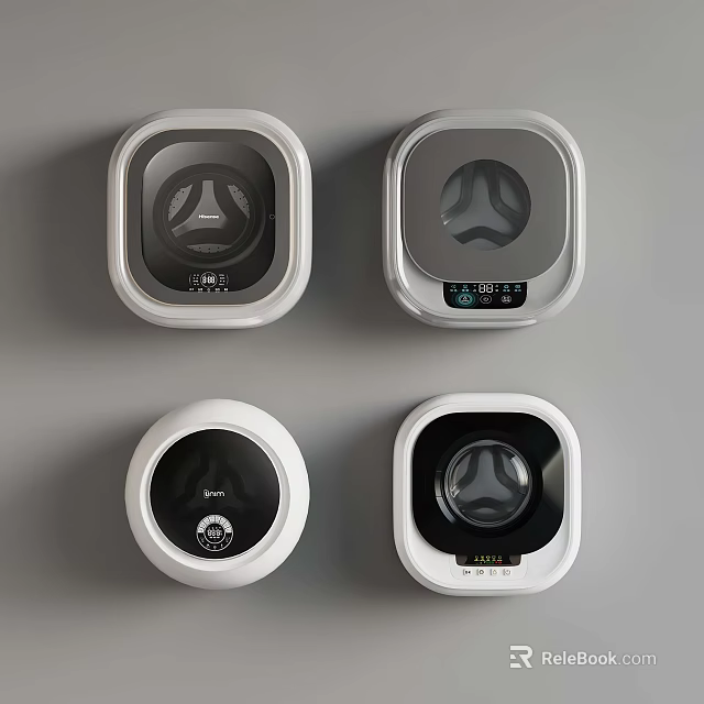 Modern Small White Appliances With Round Transparent Lids And Digital Control Panels 3d model