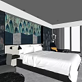 Hotel Guest Room With White Bedspread Decorative Wall Art Modern Sofa And Large Window