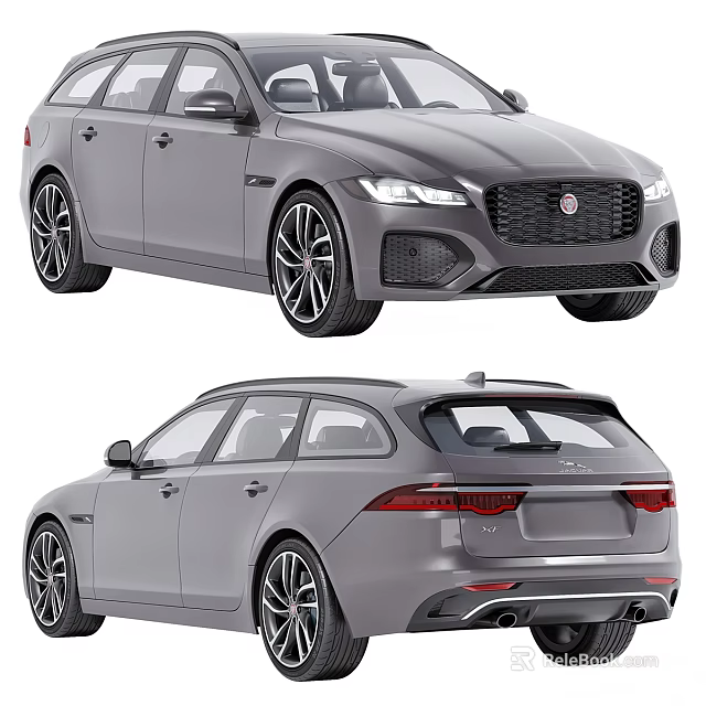 Gray Jaguar Estate Wagon With Sporty Design And Front Rear Exterior Styling Details 3d model 