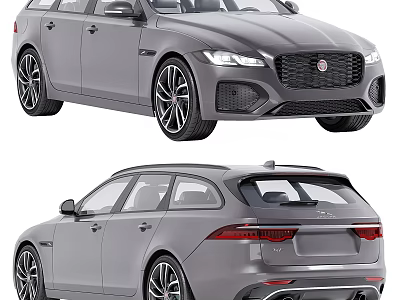 Gray Jaguar Estate Wagon With Sporty Design And Front Rear Exterior Styling Details 3d model