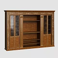 Classic Wooden Cabinets with Elegant Carved Details Glass Doors and Open Shelves
