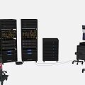 Professional Computer Server Room Setup With Racks Drawers Monitor And Office Chair